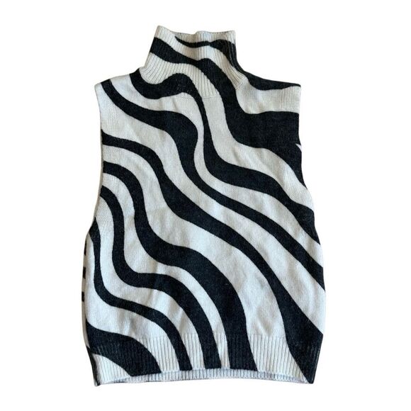 ZARA Women's Zebra Wool Blend Turtle Neck Tank Top Size Small - Picture 3 of 5